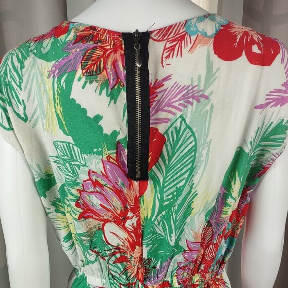 BeBop Red Green Floral Sleeveless Fit Flare Zip Back Knit Midi Dress Size XL - Picture 5 of 12